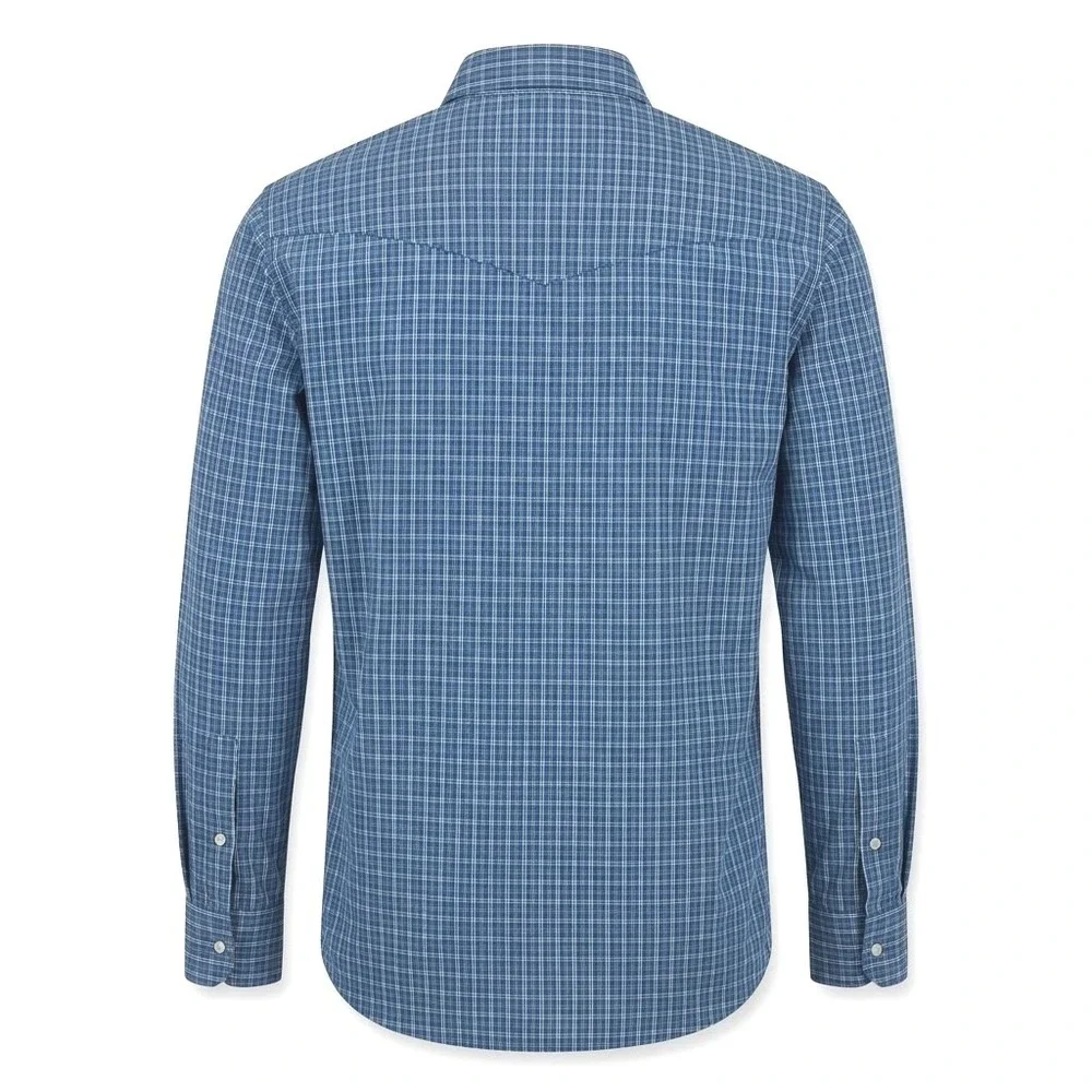 Criquet Mens Blue Plaid Western Pearl Snap Performance Shirt Large - CJ - Picture 6 of 8